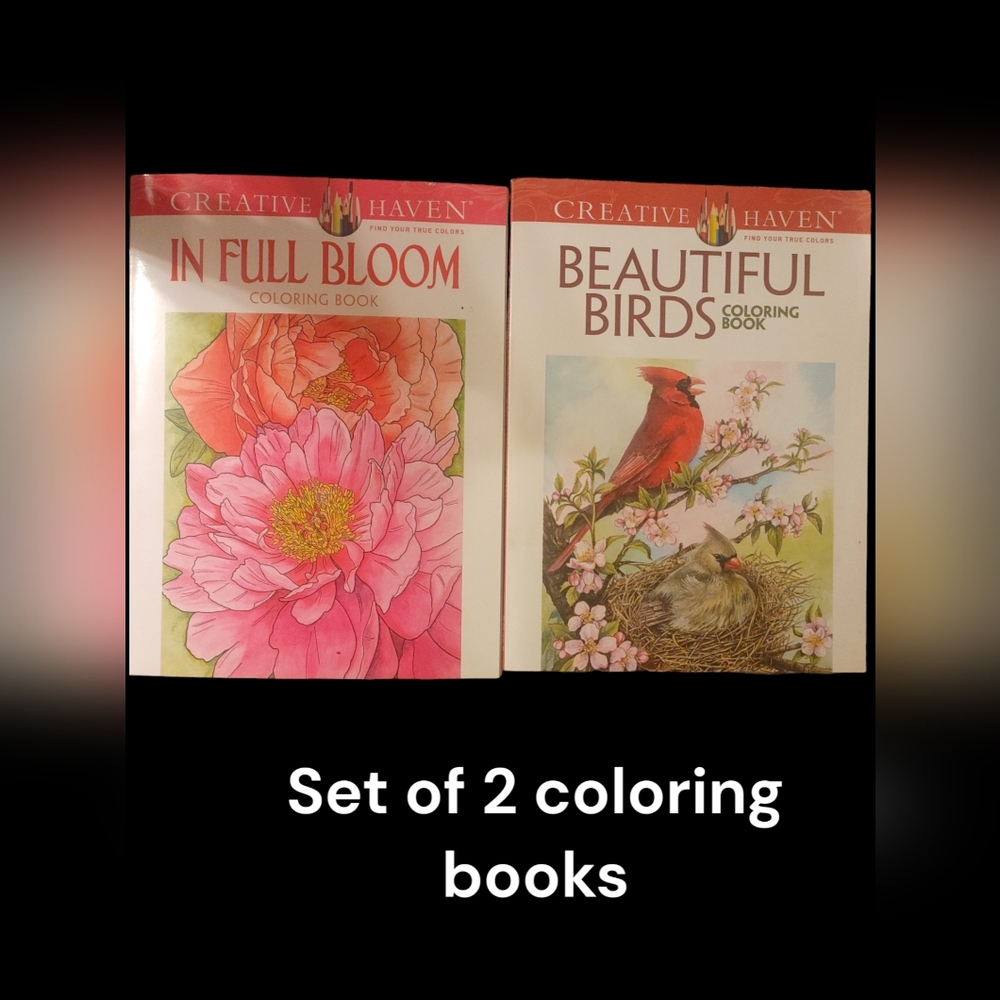 New creative heaven lot of 2 coloring books in full bloom and beautiful birds